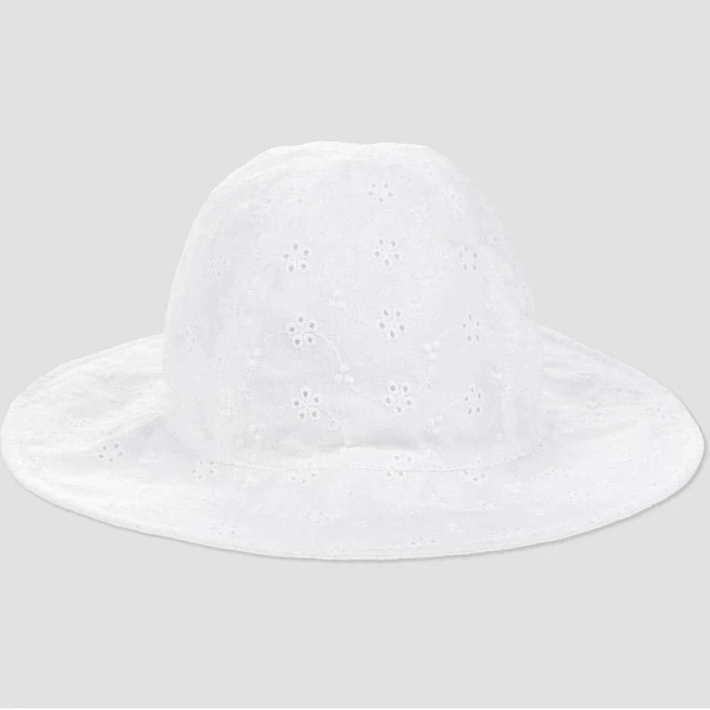Carter's Just One You Infant Sun Hat White Eyelet 6-12 Months with Chin Strap
